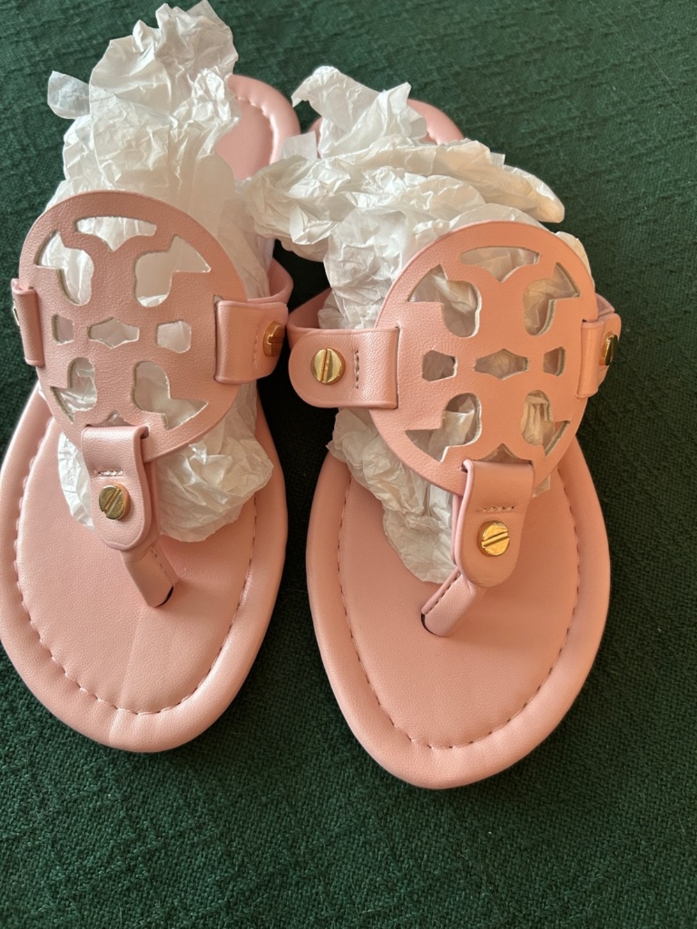 Women's Pink Leather Thong Sandals with Decorative Medallion